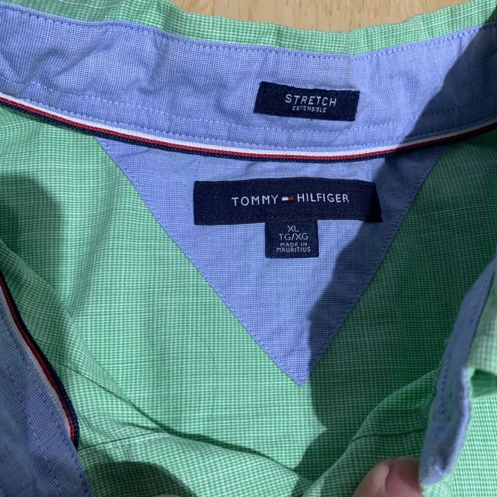 Tommy Hilfiger Stretch Fit‎ Mens XL Green Nailshead L/S Button-Down Shirt Preppy